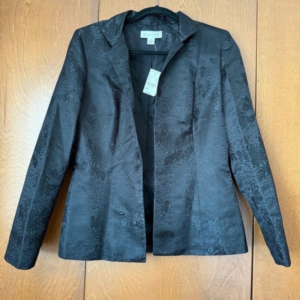 Casual Corner Black Patterned Open Front Blazer NWT Sz 6 Lightweight Ret $129